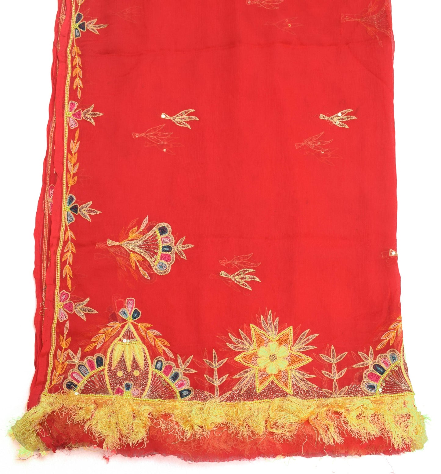 Sushila Vintage Red Scrap Dupatta Pure Chiffon Embroidered Floral Long Stole