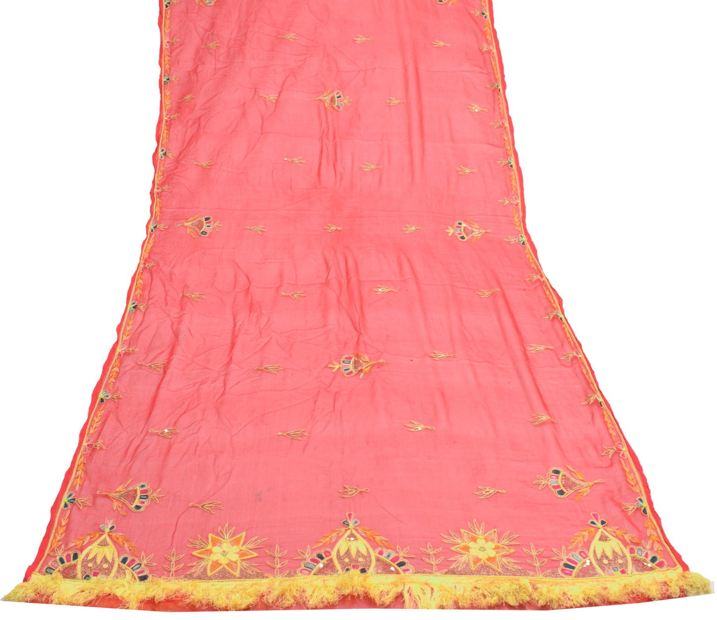 Sushila Vintage Red Scrap Dupatta Pure Chiffon Embroidered Floral Long Stole