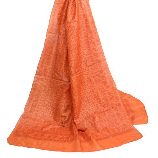 Sushila Vintage Orange Scrap Dupatta Pure Tussar Hand Block Printed Long Stole