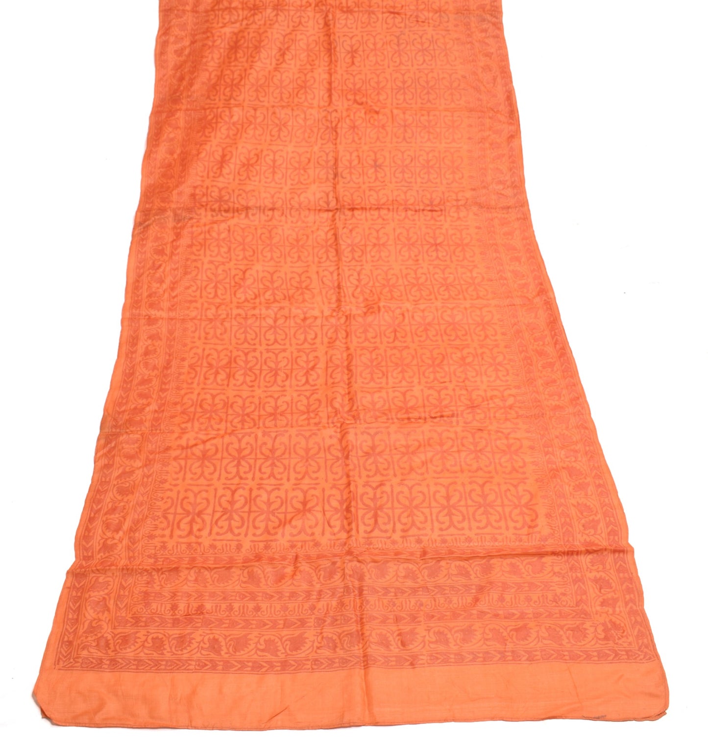 Sushila Vintage Orange Scrap Dupatta Pure Tussar Hand Block Printed Long Stole