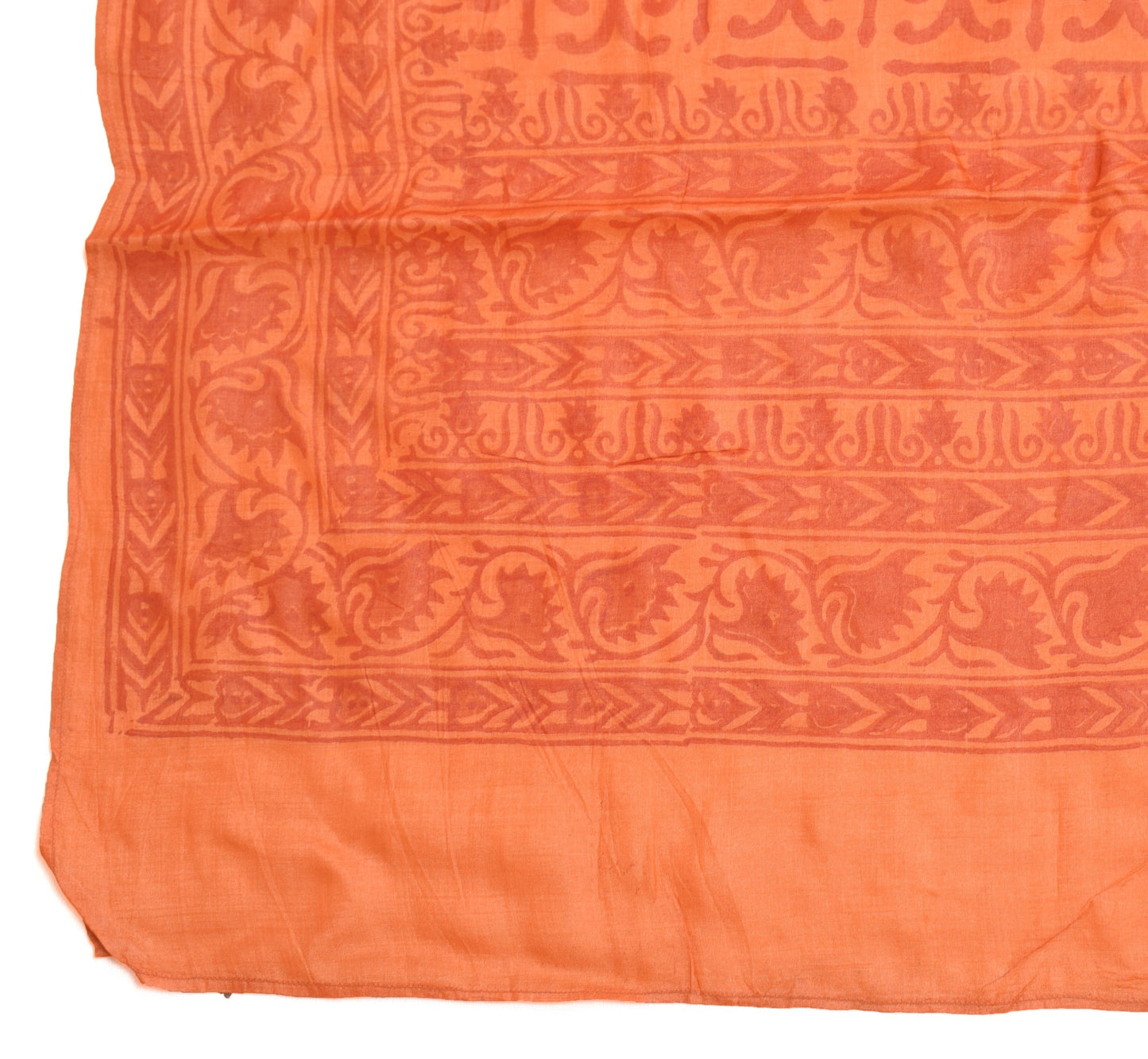 Sushila Vintage Orange Scrap Dupatta Pure Tussar Hand Block Printed Long Stole