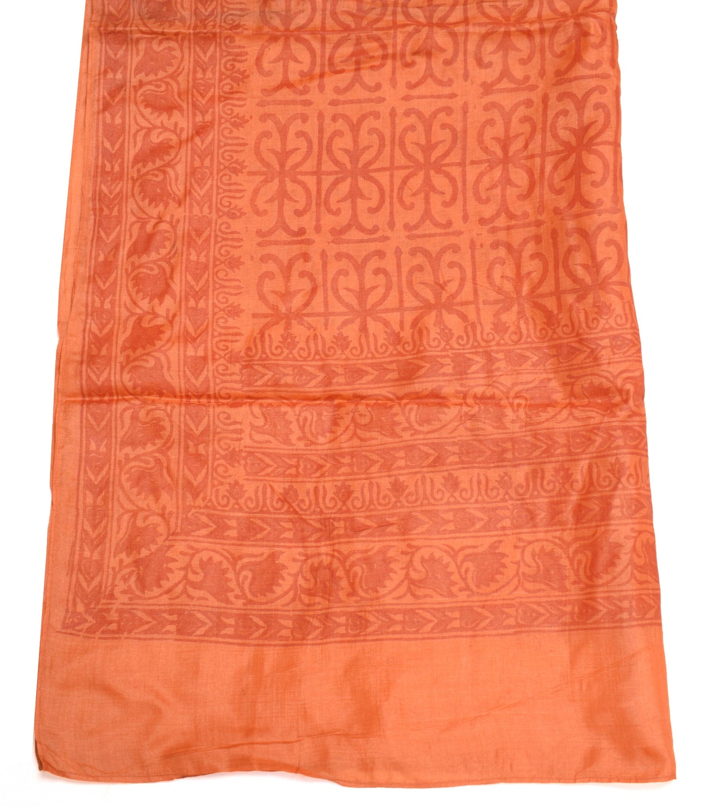 Sushila Vintage Orange Scrap Dupatta Pure Tussar Hand Block Printed Long Stole