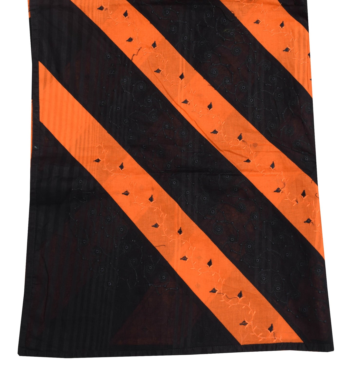 Sushila Vintage Black Orange Scrap Dupatta Pure Cotton Embroidered Long Stole