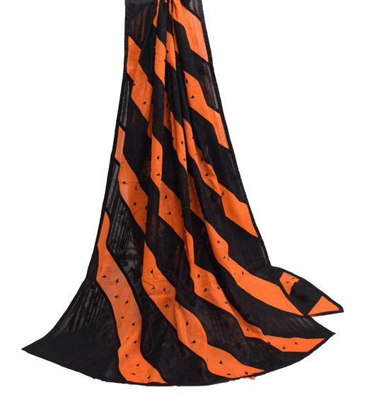 Sushila Vintage Black Orange Scrap Dupatta Pure Cotton Embroidered Long Stole