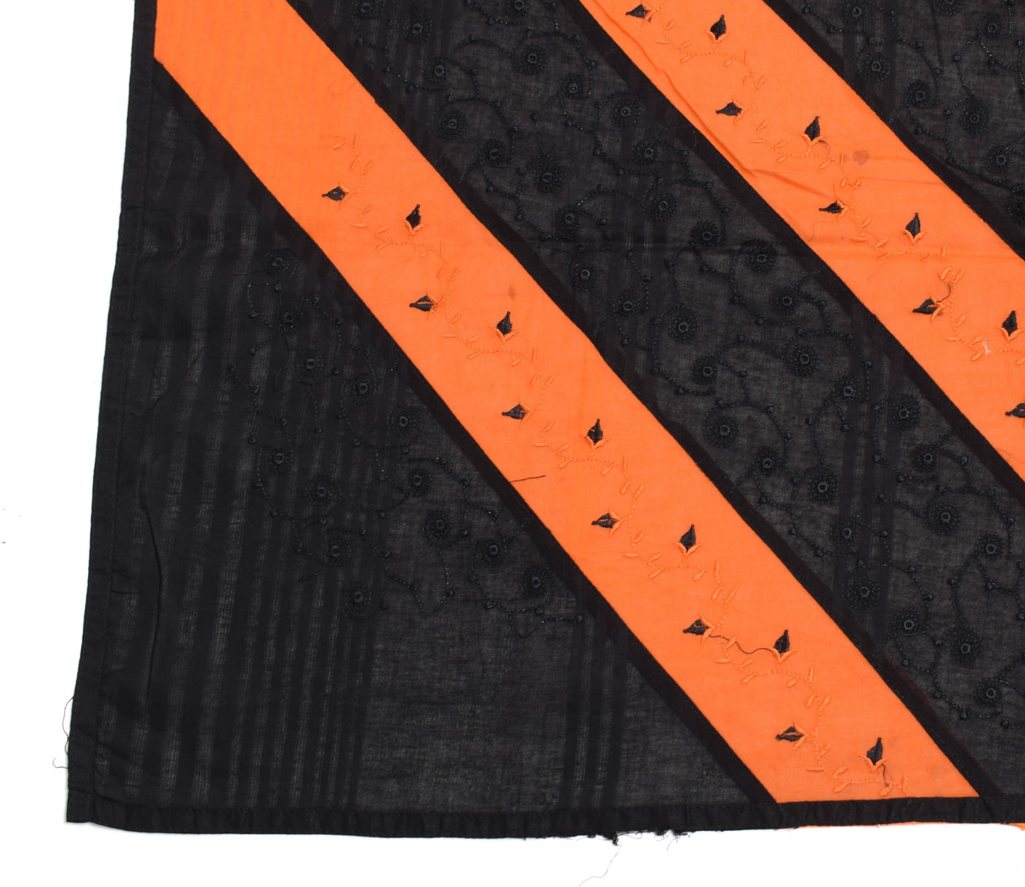 Sushila Vintage Black Orange Scrap Dupatta Pure Cotton Embroidered Long Stole