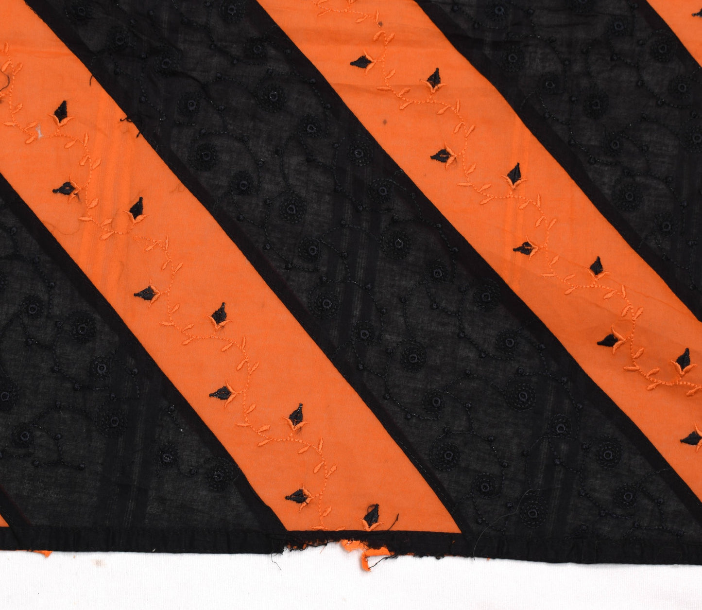 Sushila Vintage Black Orange Scrap Dupatta Pure Cotton Embroidered Long Stole