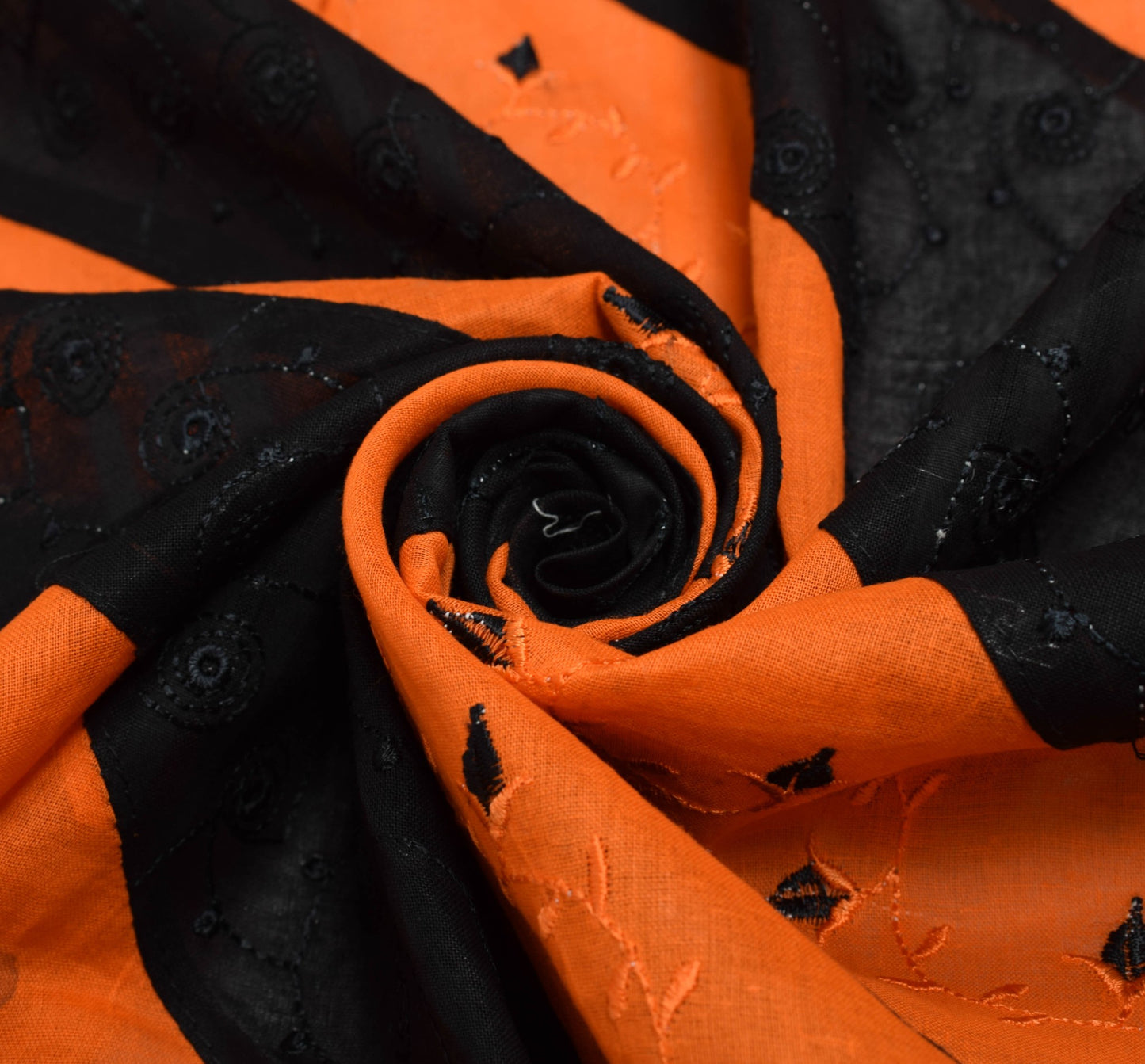 Sushila Vintage Black Orange Scrap Dupatta Pure Cotton Embroidered Long Stole