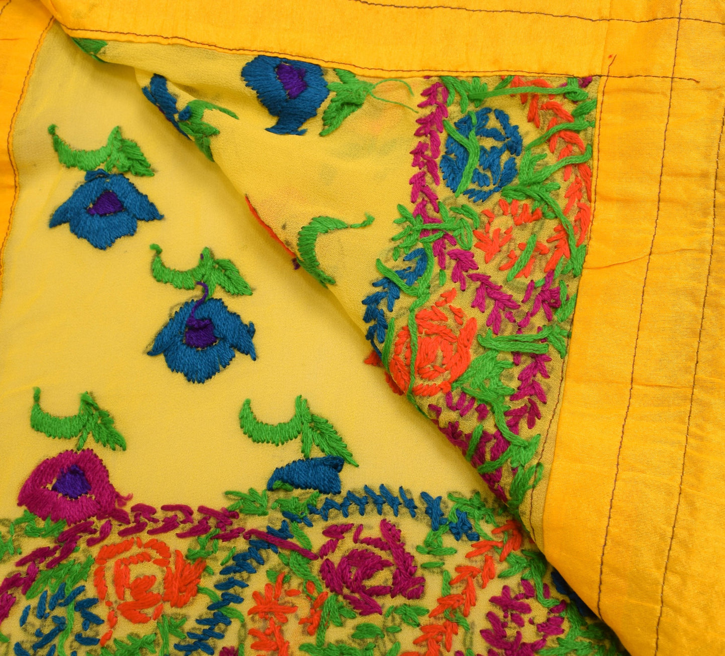 Sushila Vintage Yellow Scrap Dupatta Pure Georgette Hand Embroidered Long Stole