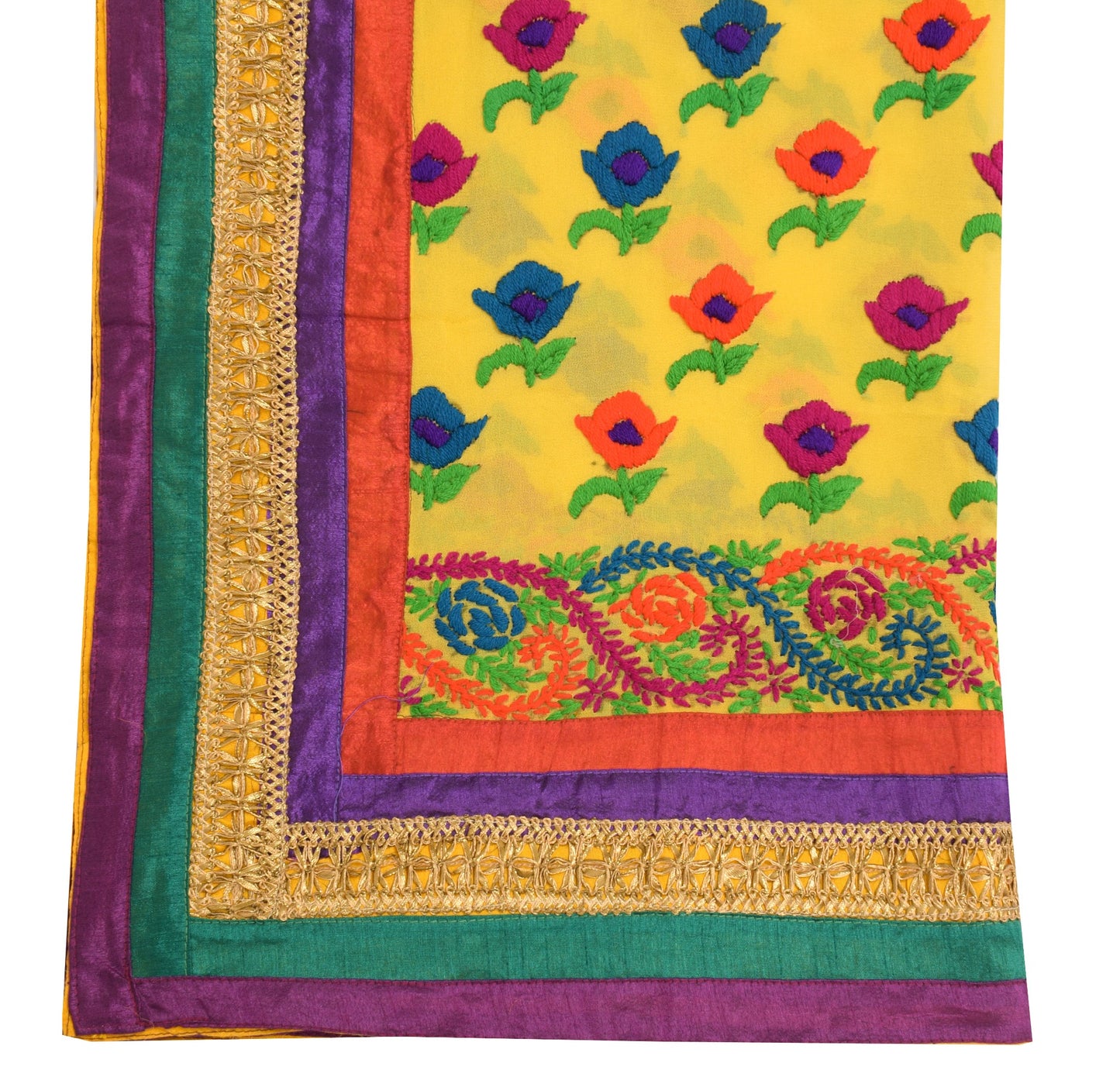 Sushila Vintage Yellow Scrap Dupatta Pure Georgette Hand Embroidered Long Stole