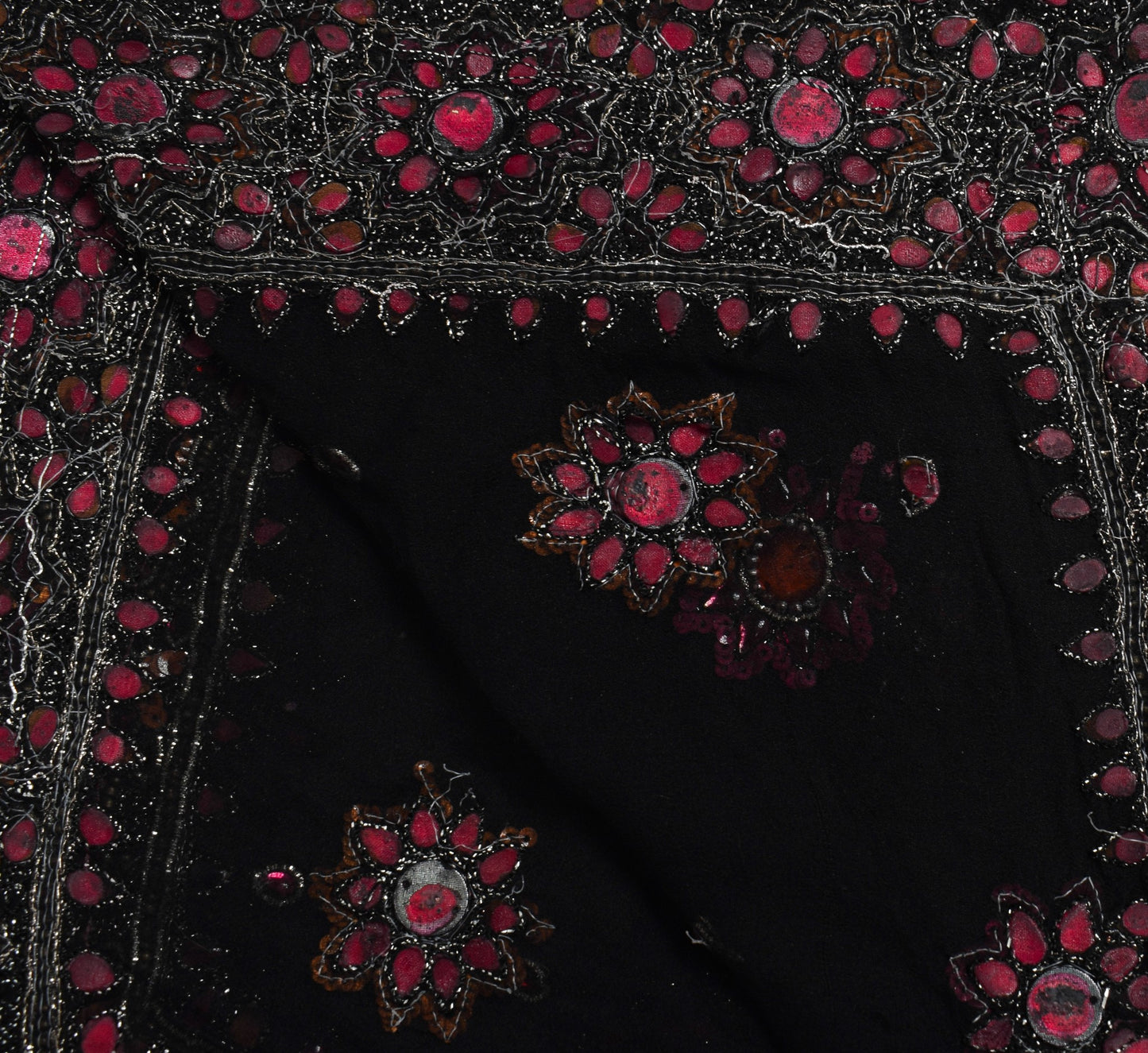 Sushila Vintage HEAVY Black Scrap Dupatta Pure Georgette Sequins Embellish Stole