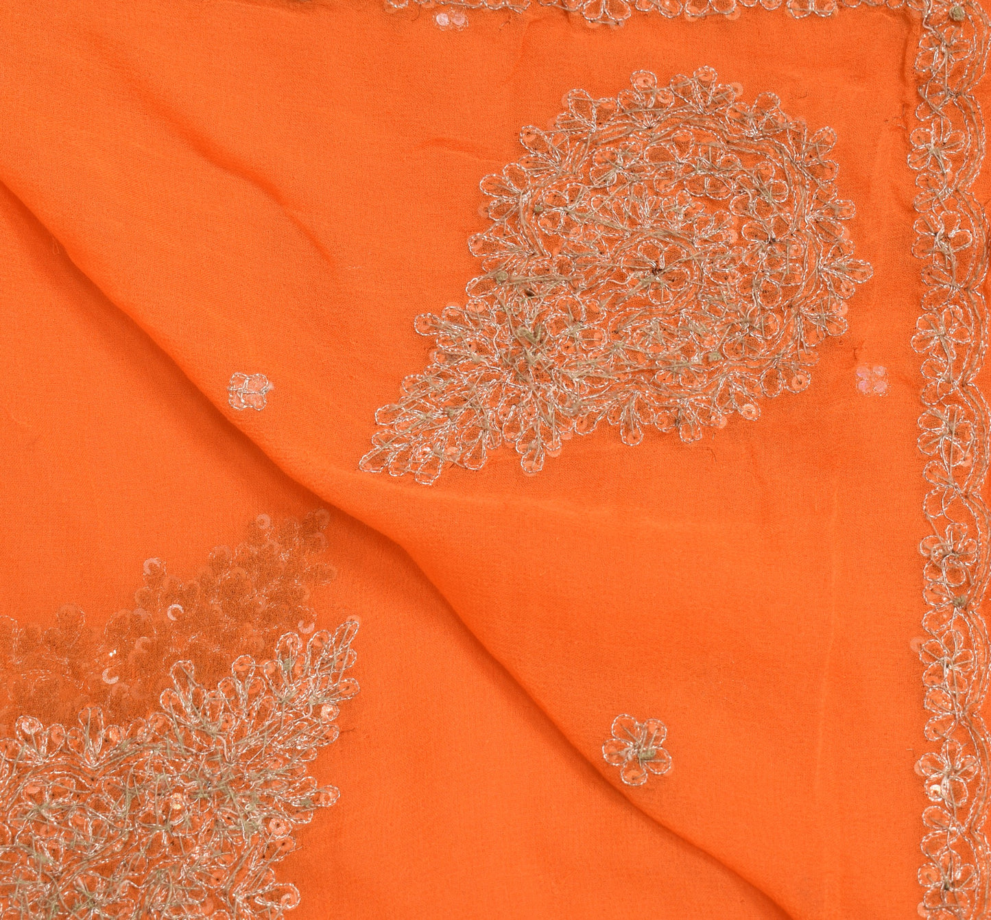 Sushila Vintage Zari Embroidered Scrap Dupatta Pure Georgette Orange Long Stole