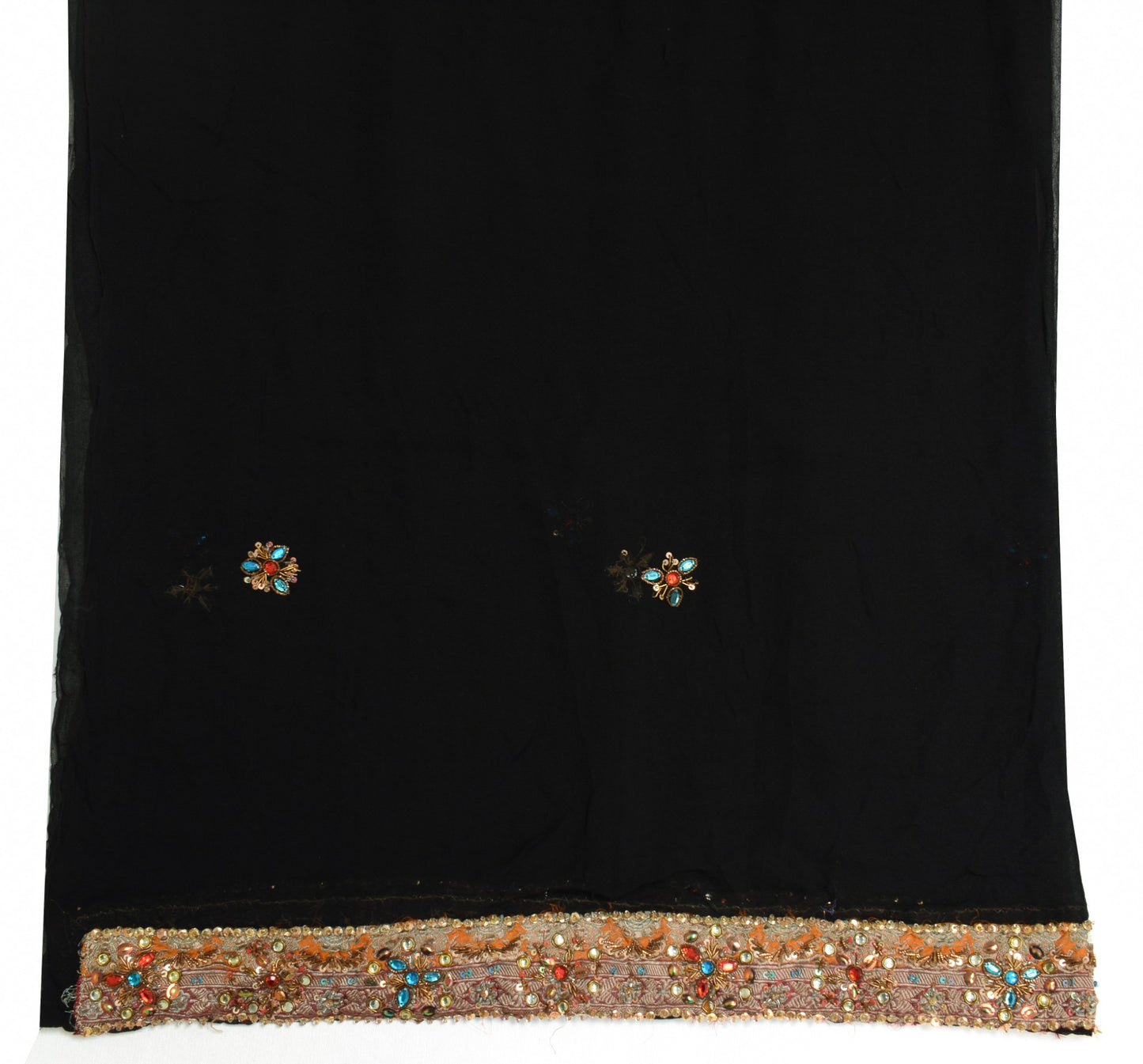 Sushila Vintage Black Scrap Dupatta Pure Georgette Hand Beaded Floral Long Stole