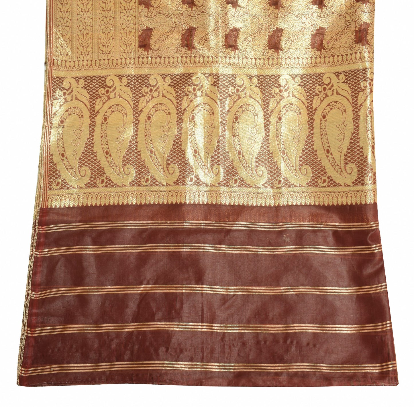 Sushila Vintage Brown Scrap Dupatta Zari Brocade Art Silk Paisley Long Stole