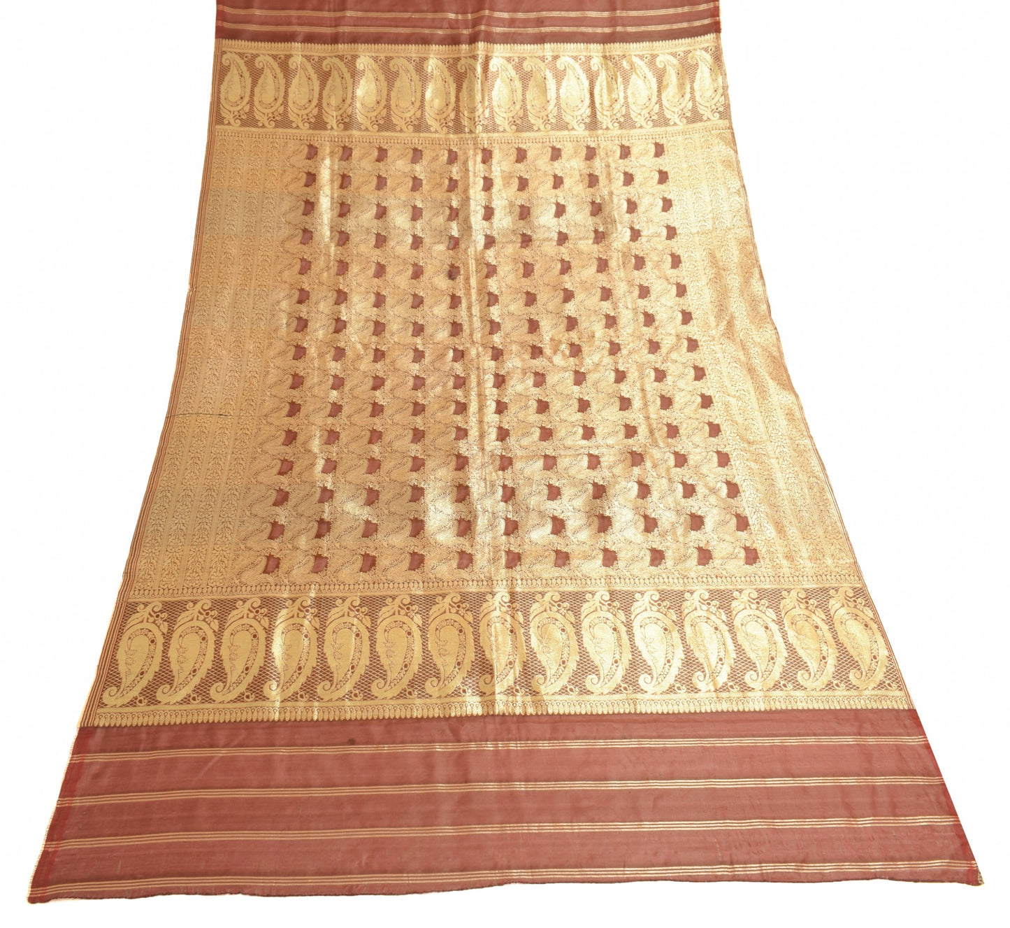 Sushila Vintage Brown Scrap Dupatta Zari Brocade Art Silk Paisley Long Stole