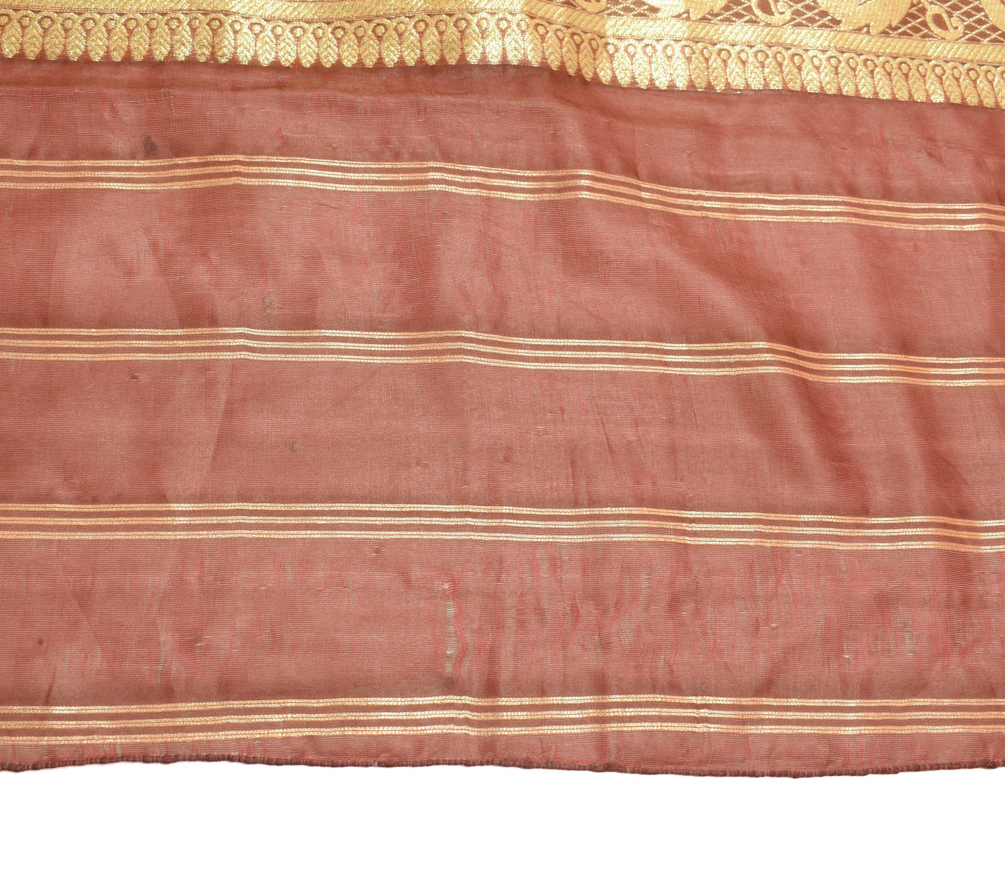 Sushila Vintage Brown Scrap Dupatta Zari Brocade Art Silk Paisley Long Stole