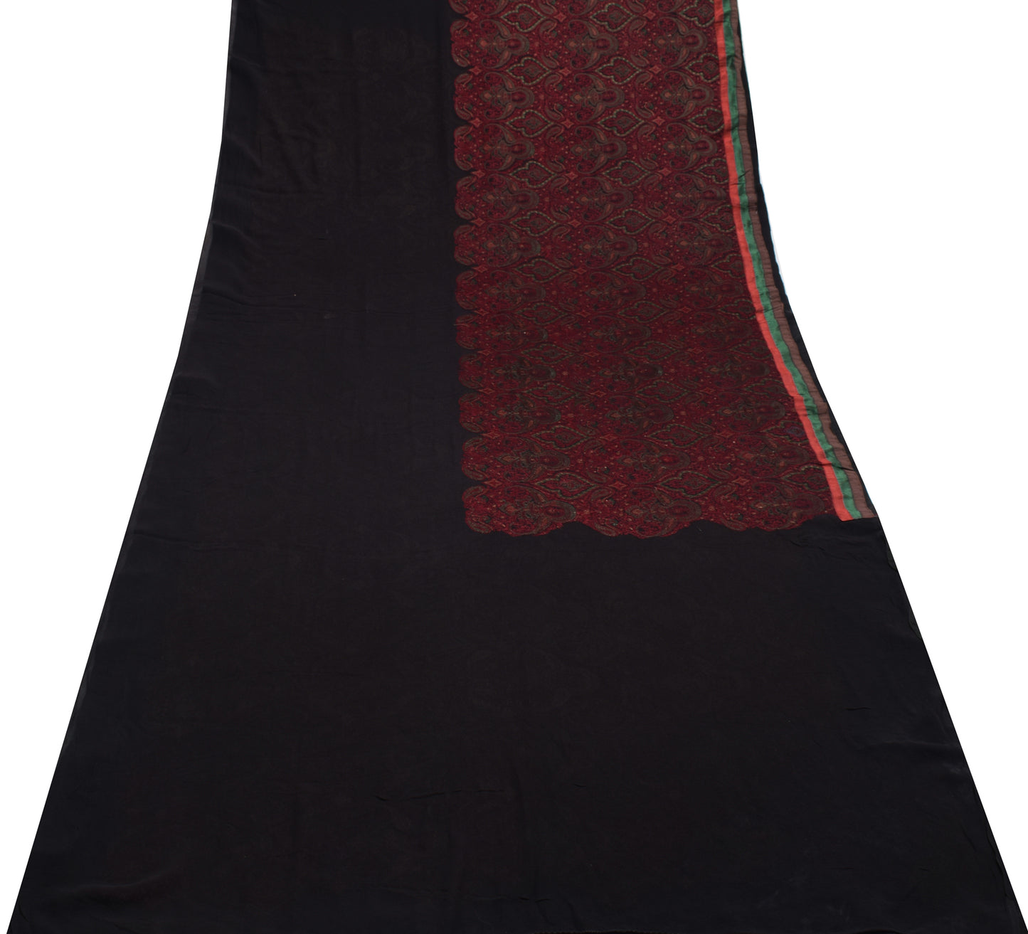 Sushila Vintage Black HEAVY Saree 100%Pure Georgette Silk Embroidery Sari Fabric