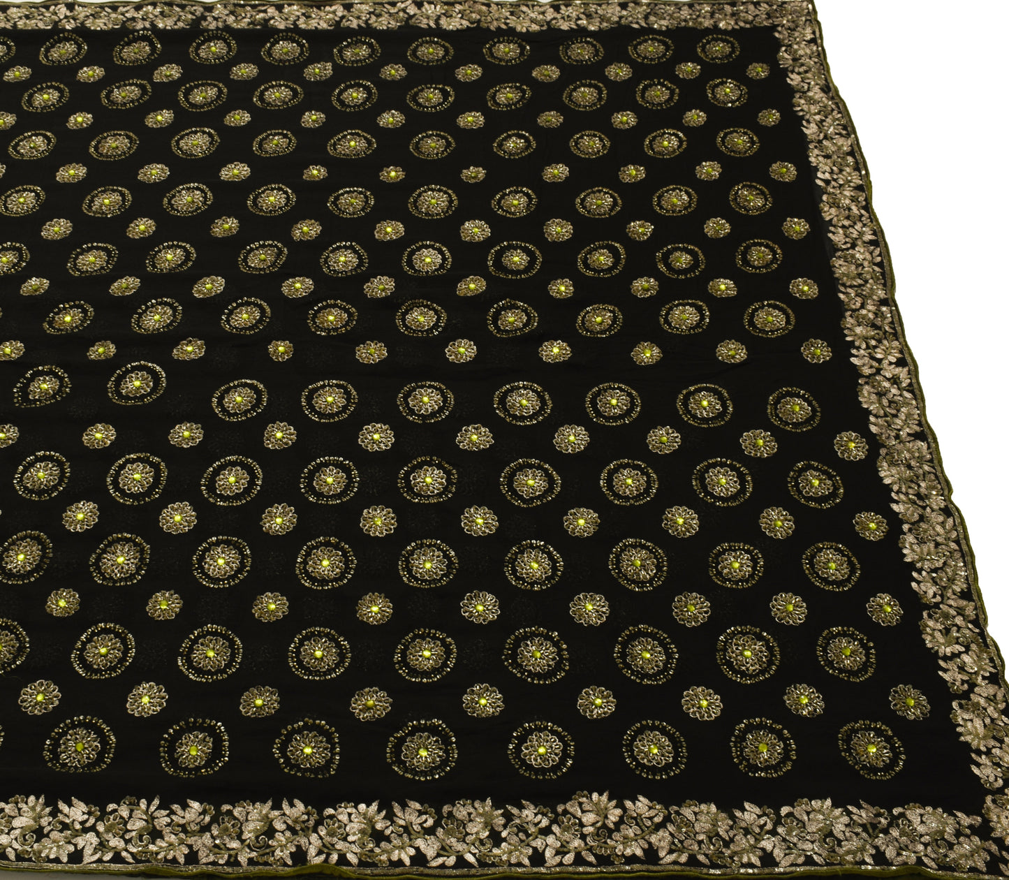 Sushila Vintage Black HEAVY Saree 100% Pure Georgette Hand Beaded Sari Fabric