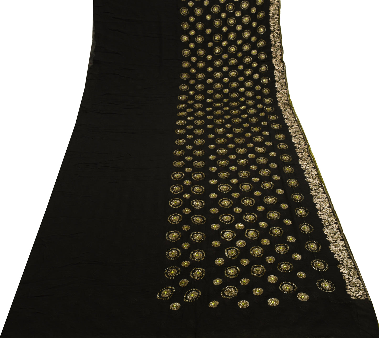 Sushila Vintage Black HEAVY Saree 100% Pure Georgette Hand Beaded Sari Fabric