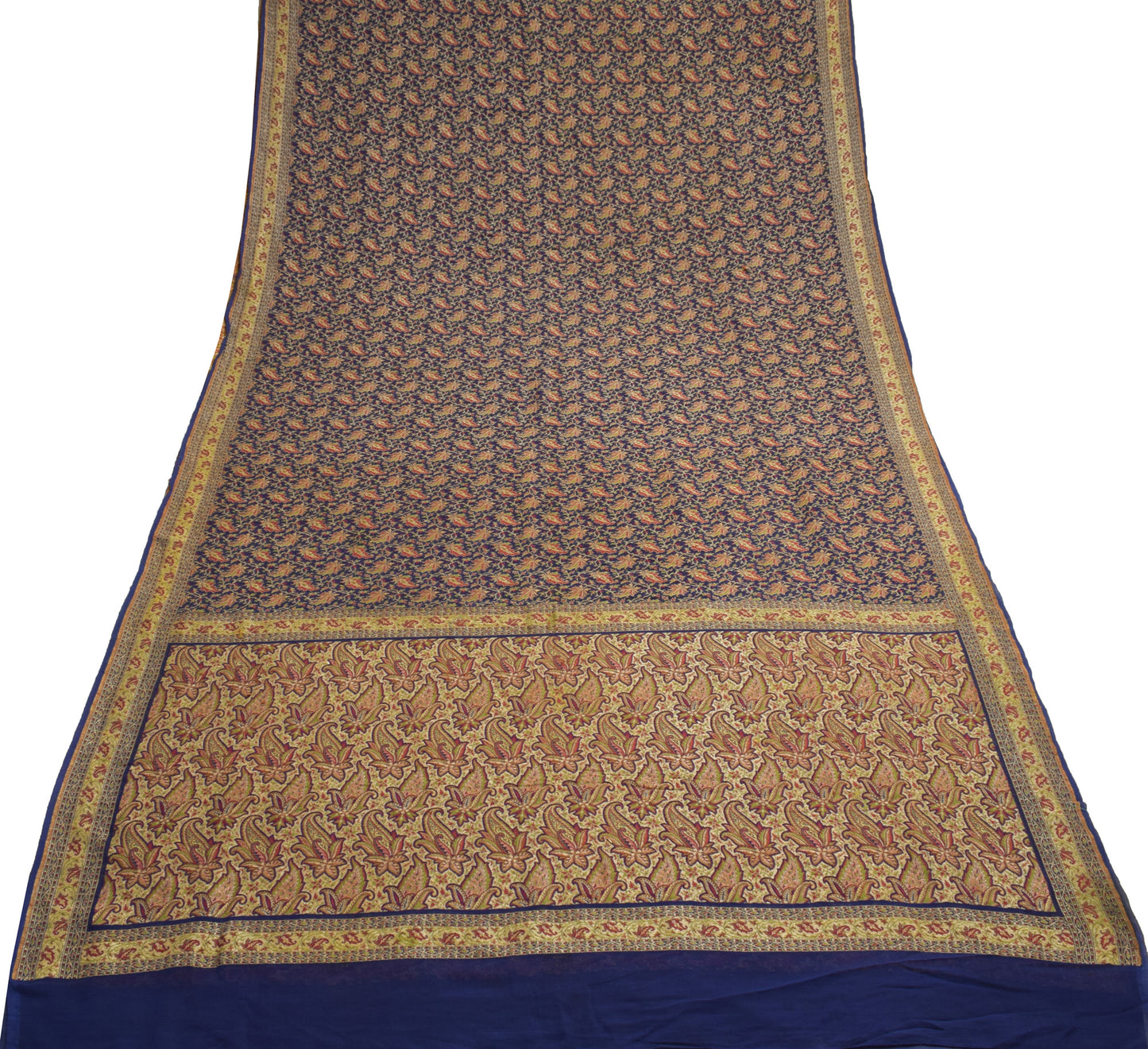 Sushila Vintage Blue HEAVY Saree Pure Georgette Silk All Over Woven Sari Fabric