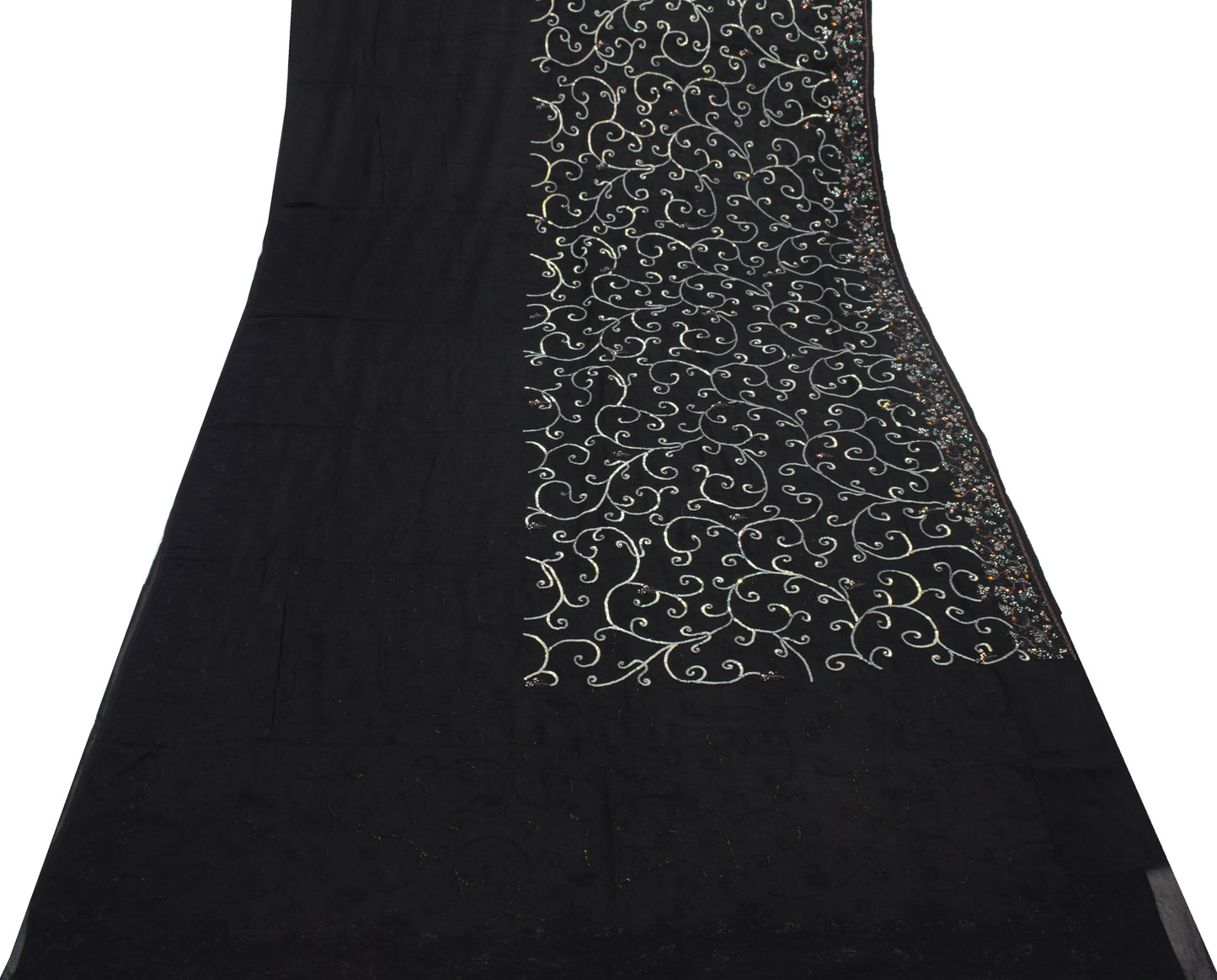 Sushila Vintage Black Heavy Saree 100% Pure Georgette Silk Hand Beaded Fabric