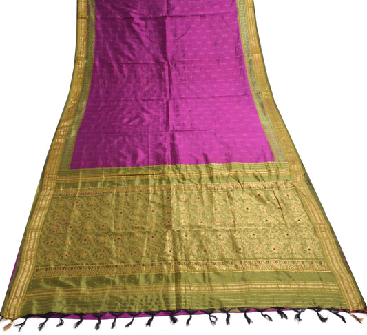 Sushila Vintage Purple Saree Pure Silk Hand Woven Ikat Patola Sari Craft Fabric