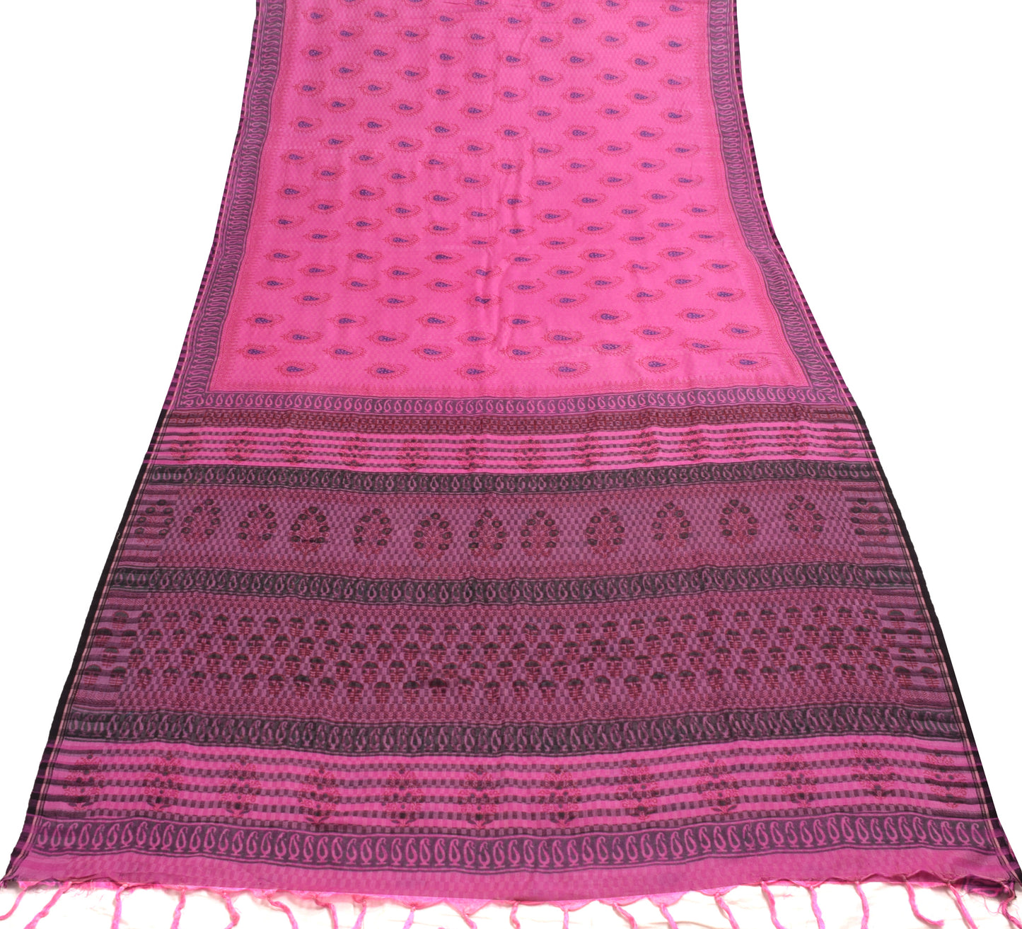 Sushila Vintage Pink 100% Pure Woolen Saree Hand Block Printed Soft Sari Fabric