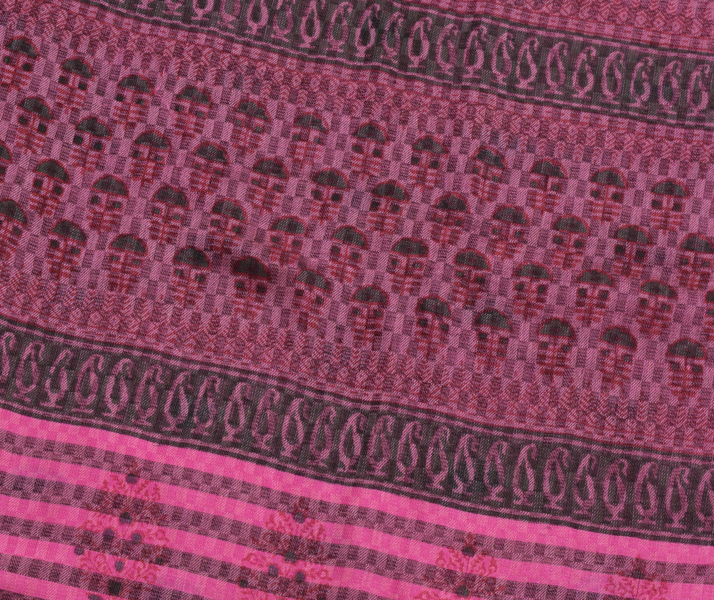 Sushila Vintage Pink 100% Pure Woolen Saree Hand Block Printed Soft Sari Fabric