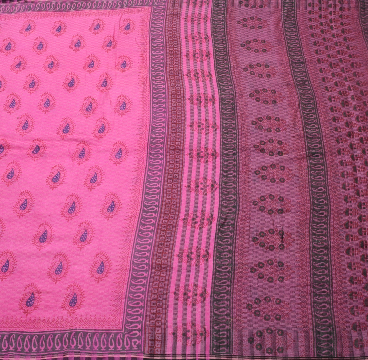 Sushila Vintage Pink 100% Pure Woolen Saree Hand Block Printed Soft Sari Fabric