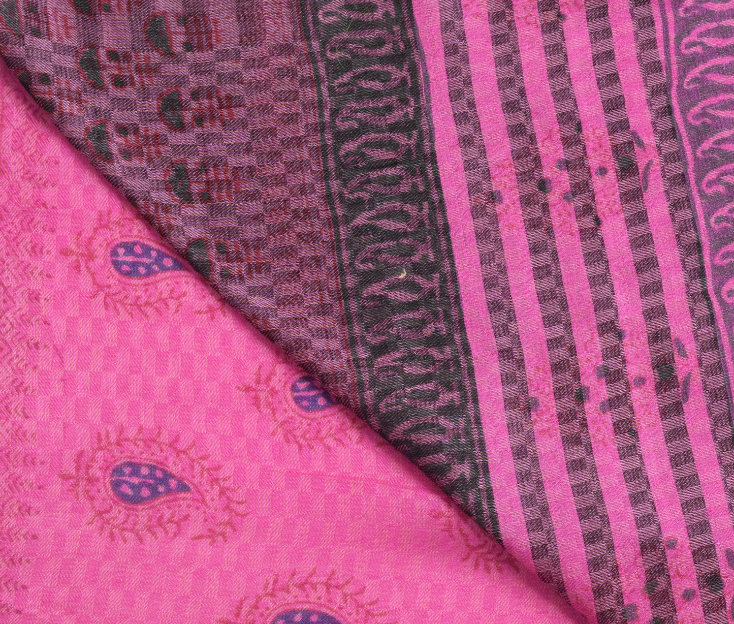 Sushila Vintage Pink 100% Pure Woolen Saree Hand Block Printed Soft Sari Fabric