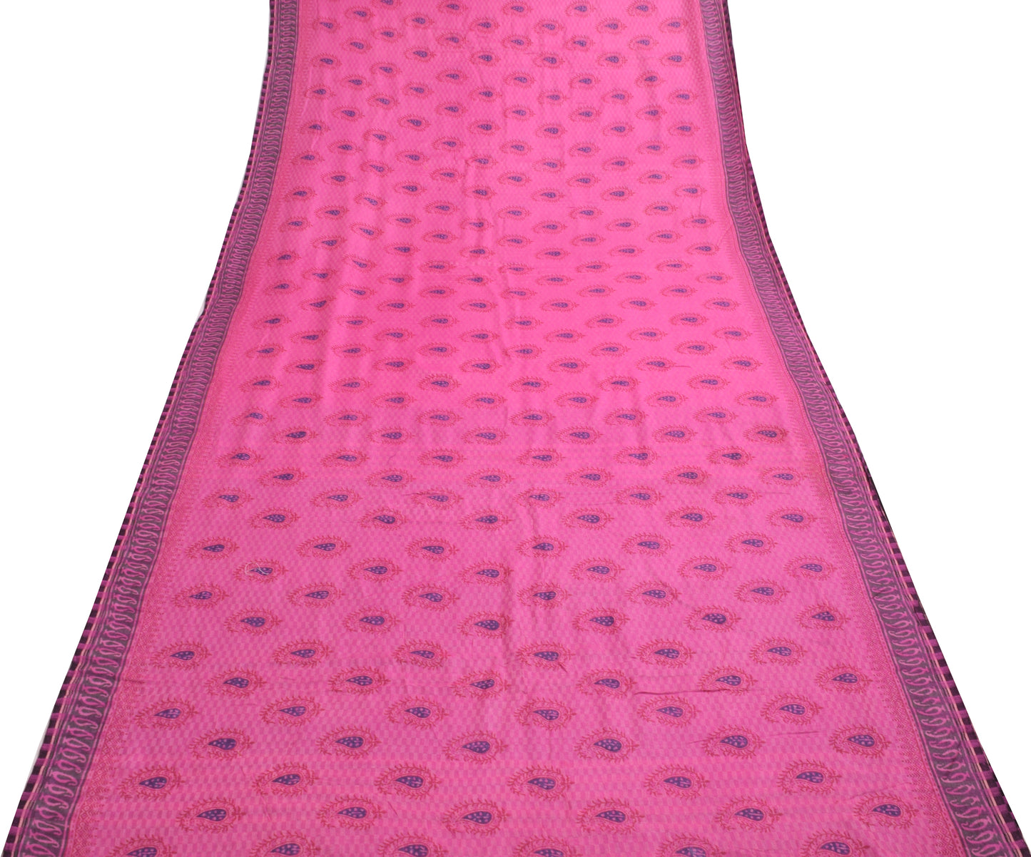 Sushila Vintage Pink 100% Pure Woolen Saree Hand Block Printed Soft Sari Fabric