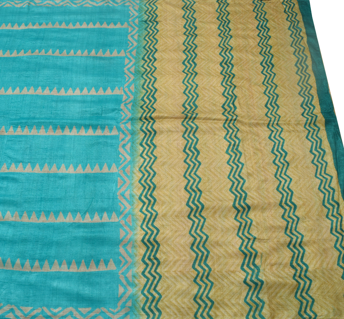 Sushila Vintage Turquoise Blue Saree 100% Pure Woolen Printed Soft Sari Fabric