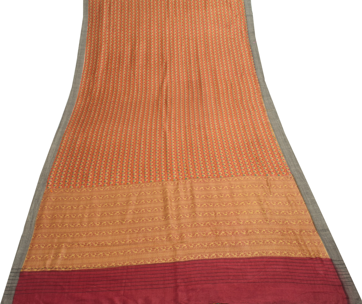 Sushila Vintage Indian Saree 100% Pure Woolen Printed & Woven Floral Sari Fabric