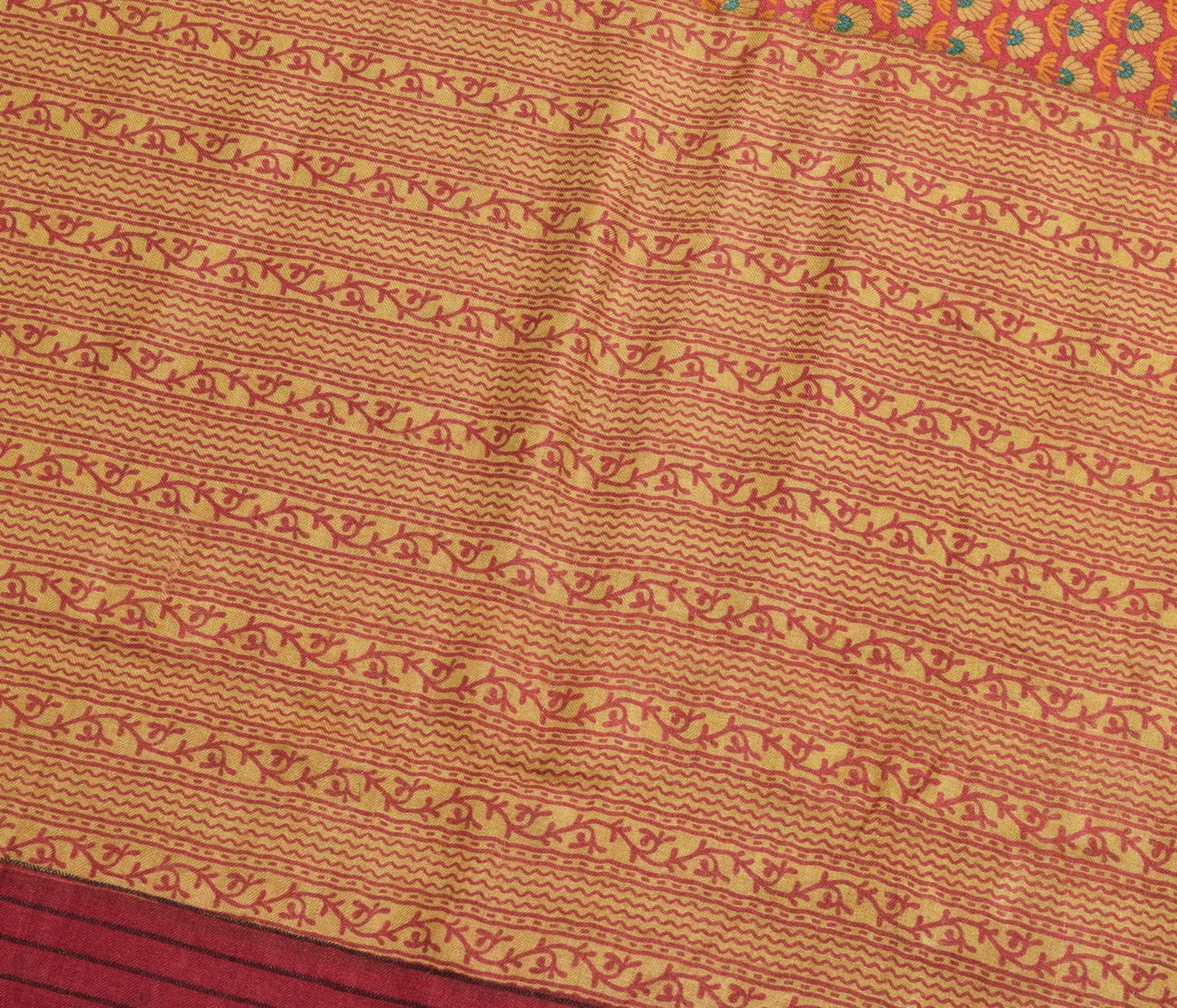 Sushila Vintage Indian Saree 100% Pure Woolen Printed & Woven Floral Sari Fabric