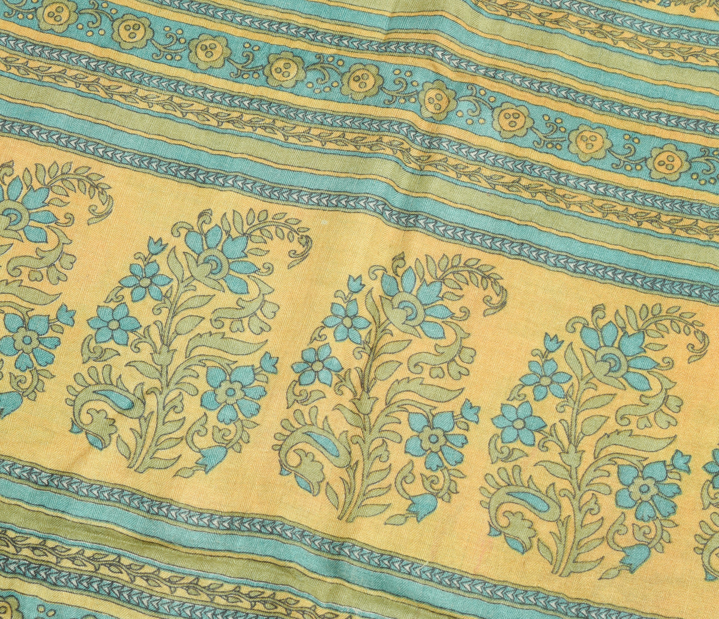 Sushila Vintage Yellow 100% Pure Woolen Saree Floral Woven & Printed Sari Fabric