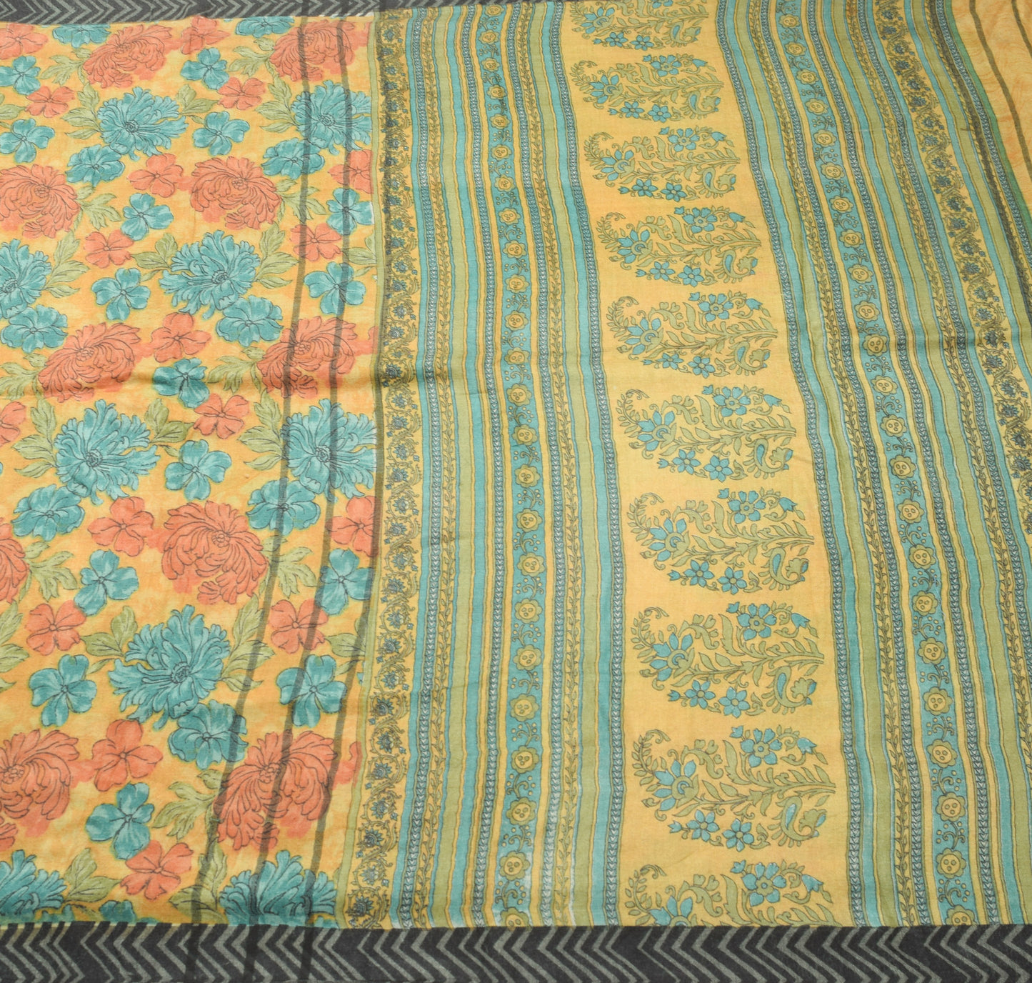 Sushila Vintage Yellow 100% Pure Woolen Saree Floral Woven & Printed Sari Fabric