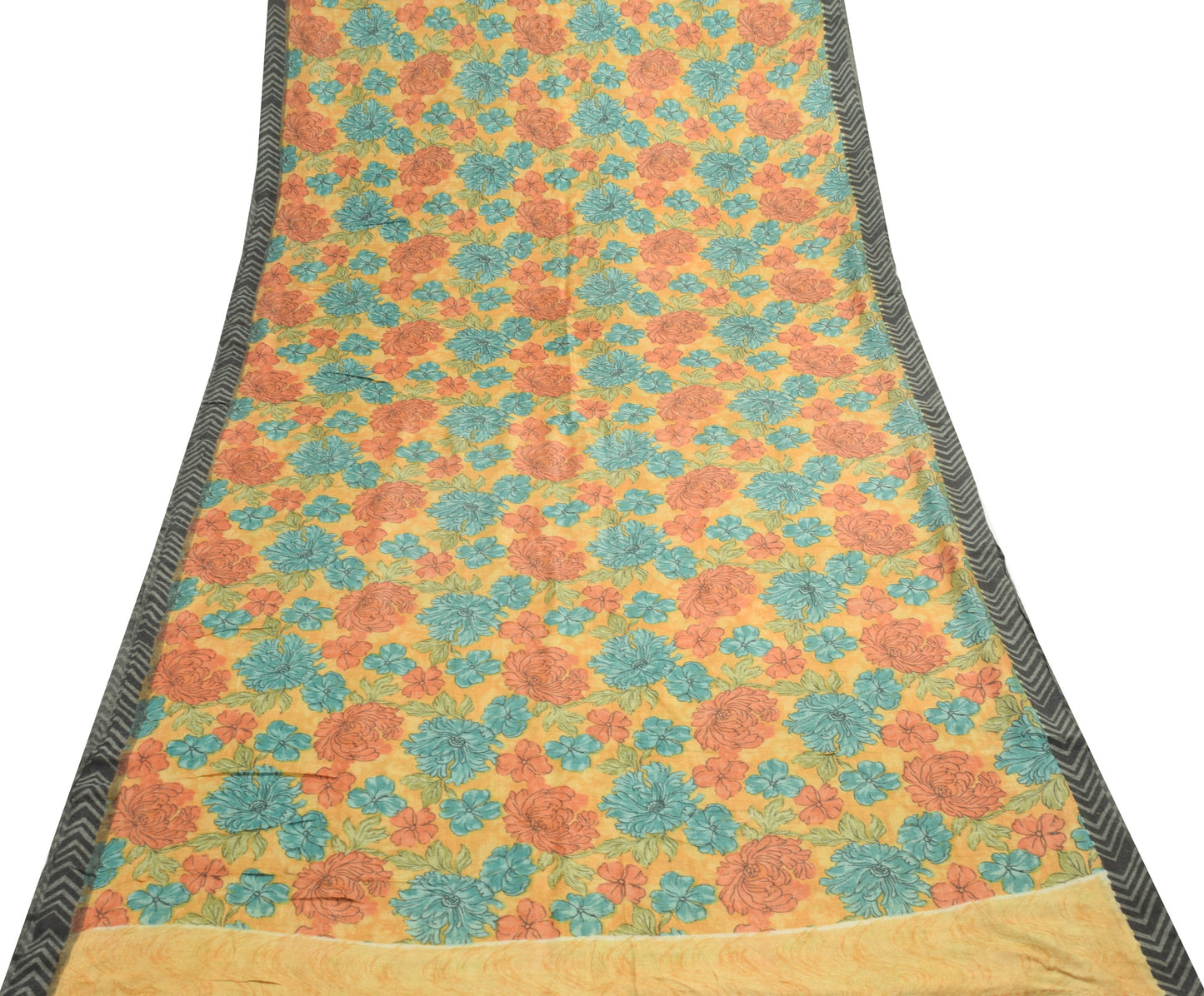 Sushila Vintage Yellow 100% Pure Woolen Saree Floral Woven & Printed Sari Fabric