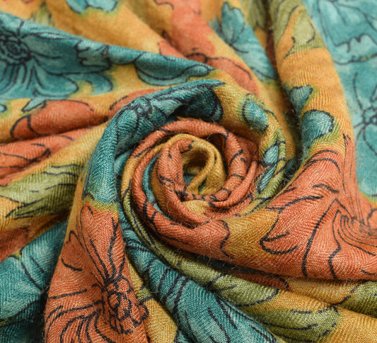 Sushila Vintage Yellow 100% Pure Woolen Saree Floral Woven & Printed Sari Fabric