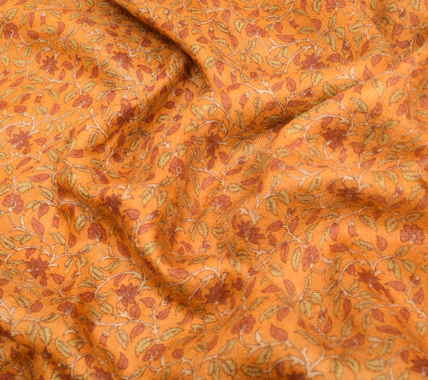 Sushila Vintage Orange Floral Saree 100% Pure Woolen Soft Sari Craft Fabric