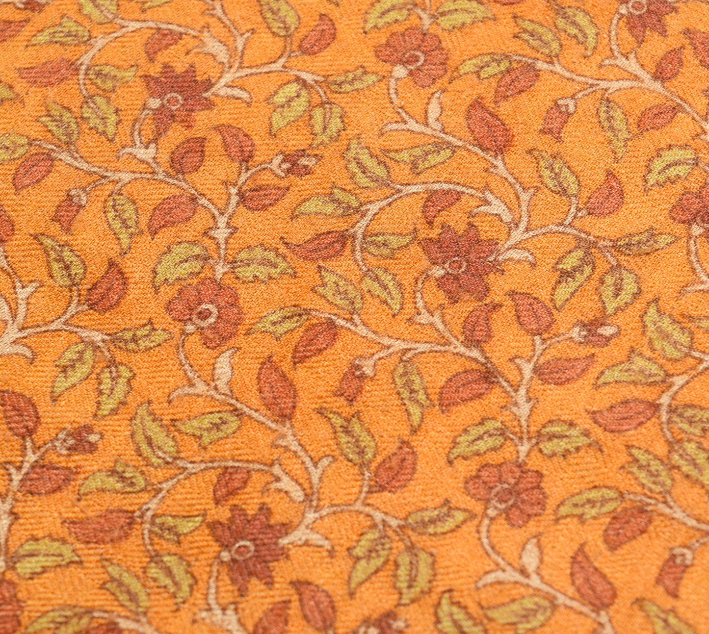 Sushila Vintage Orange Floral Saree 100% Pure Woolen Soft Sari Craft Fabric