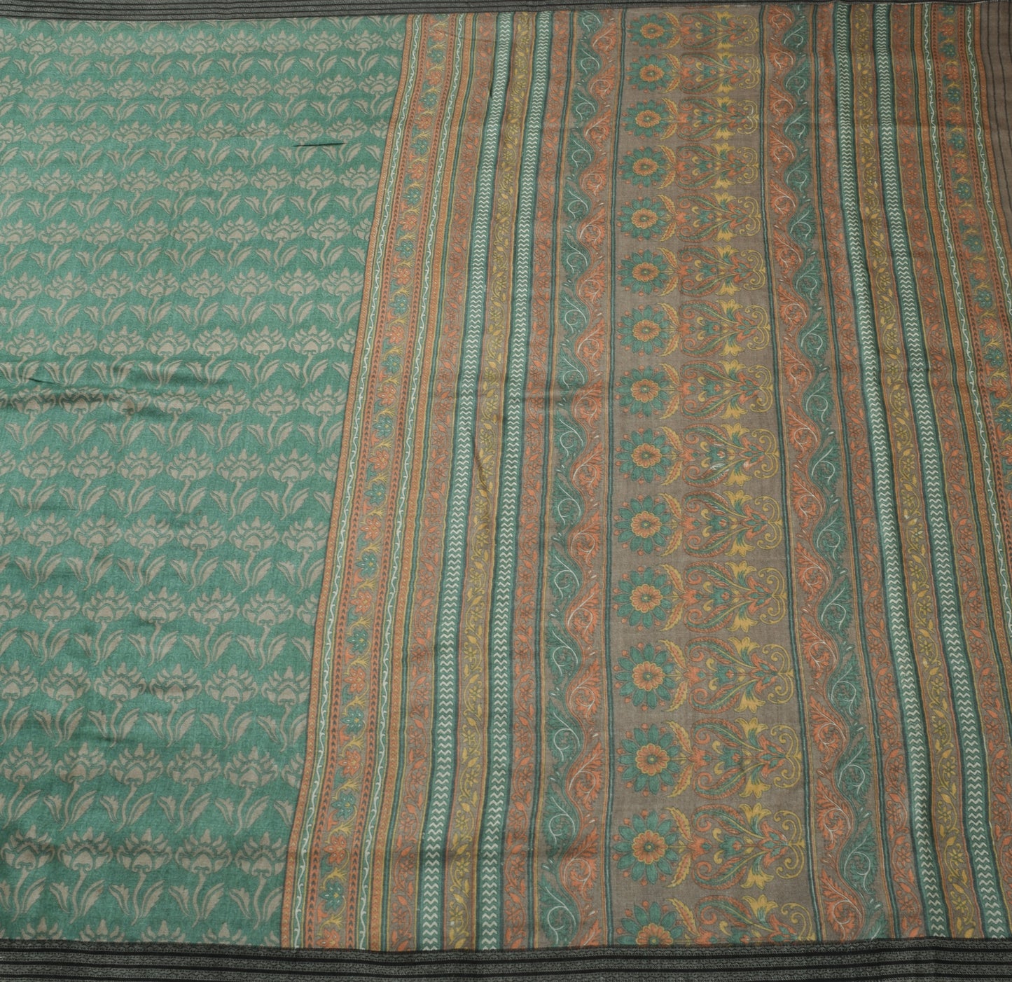 Sushila Vintage Green Floral Saree 100% Pure Woolen woven Soft Craft Sari Fabric