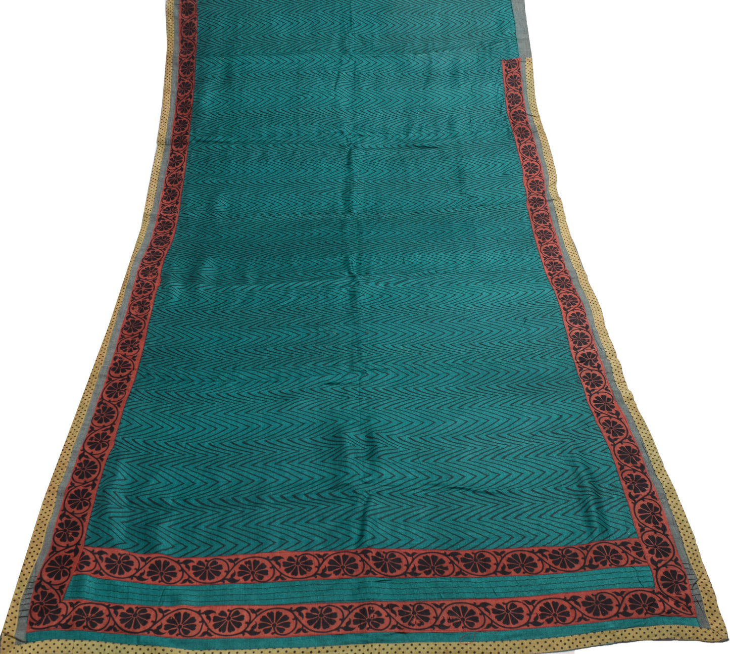 Sushila Vintage Teal Green Branded Saree 100% Pure Woolen Woven Soft Sari Fabric