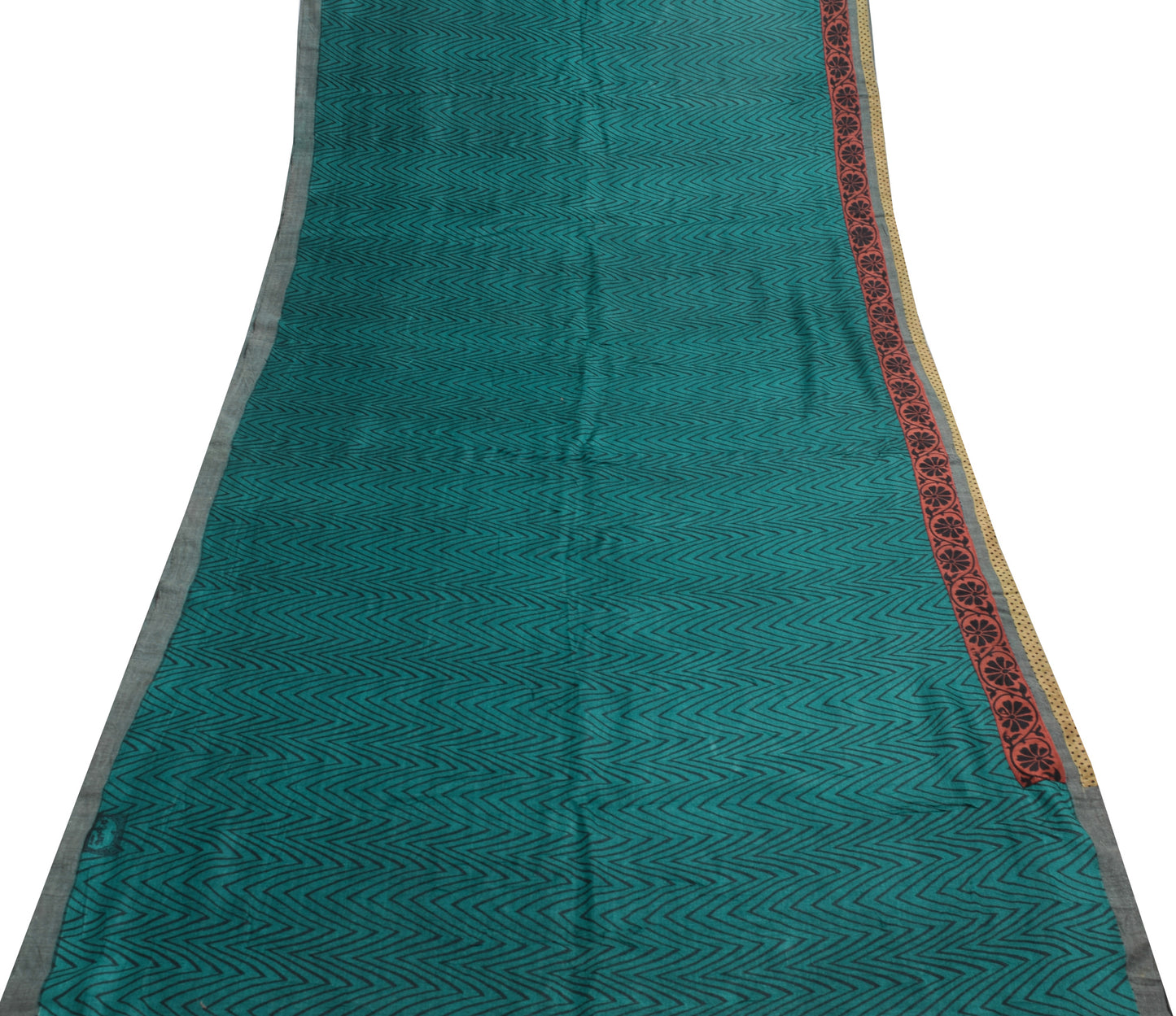 Sushila Vintage Teal Green Branded Saree 100% Pure Woolen Woven Soft Sari Fabric