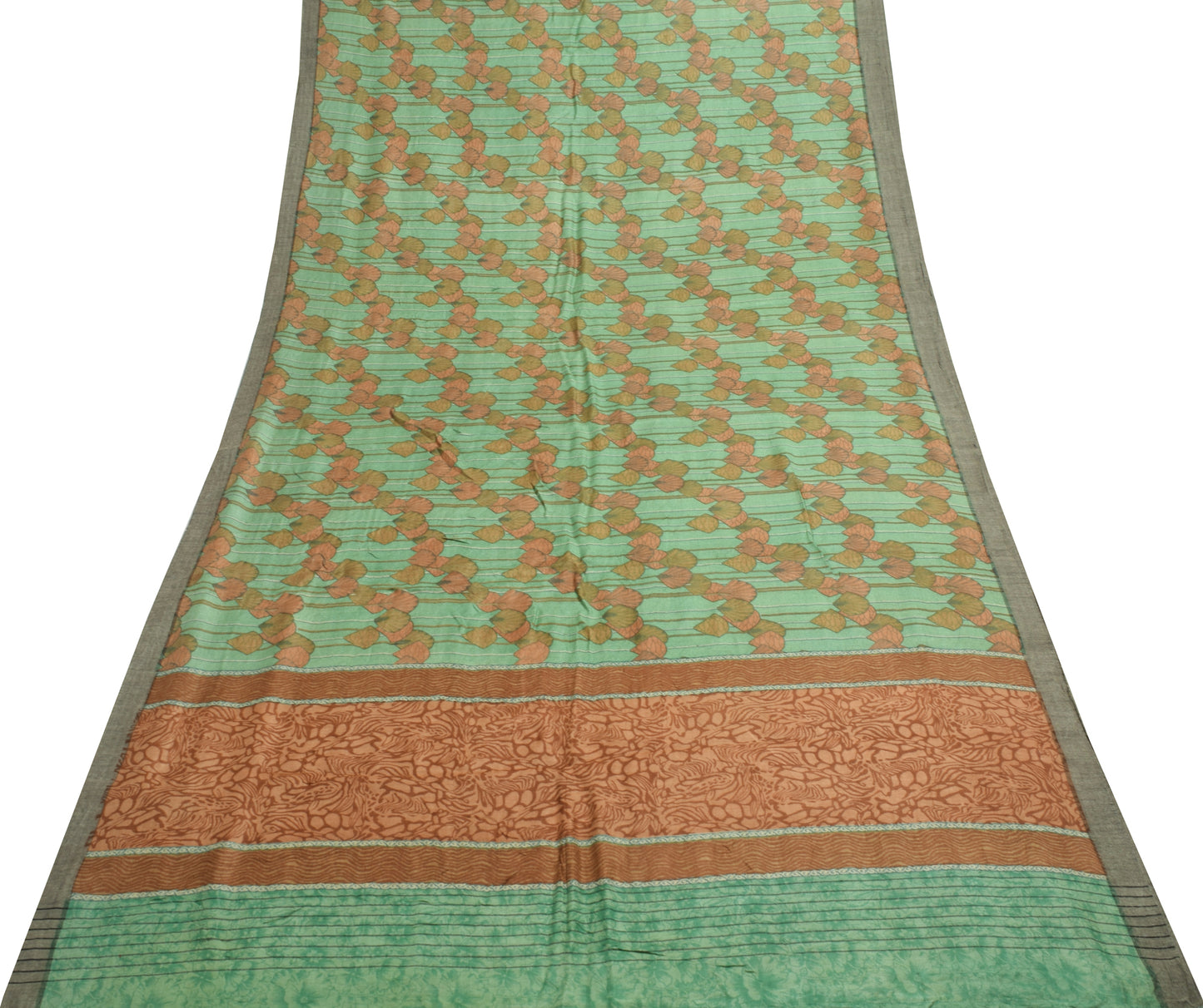 Sushila Vintage Pista Green Saree 100% Pure Woolen Floral Woven Soft Sari Fabric