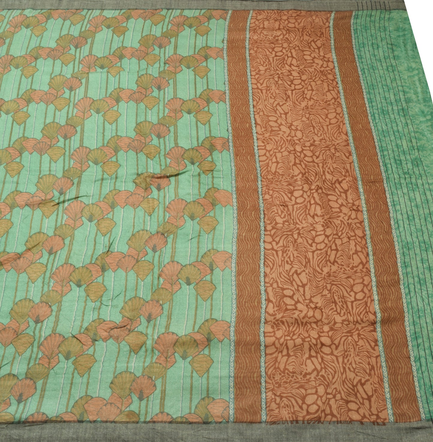 Sushila Vintage Pista Green Saree 100% Pure Woolen Floral Woven Soft Sari Fabric