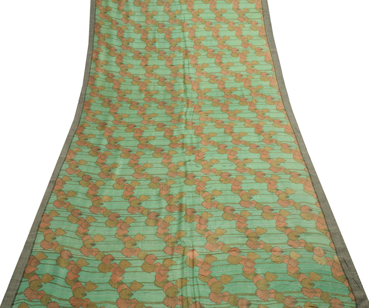 Sushila Vintage Pista Green Saree 100% Pure Woolen Floral Woven Soft Sari Fabric