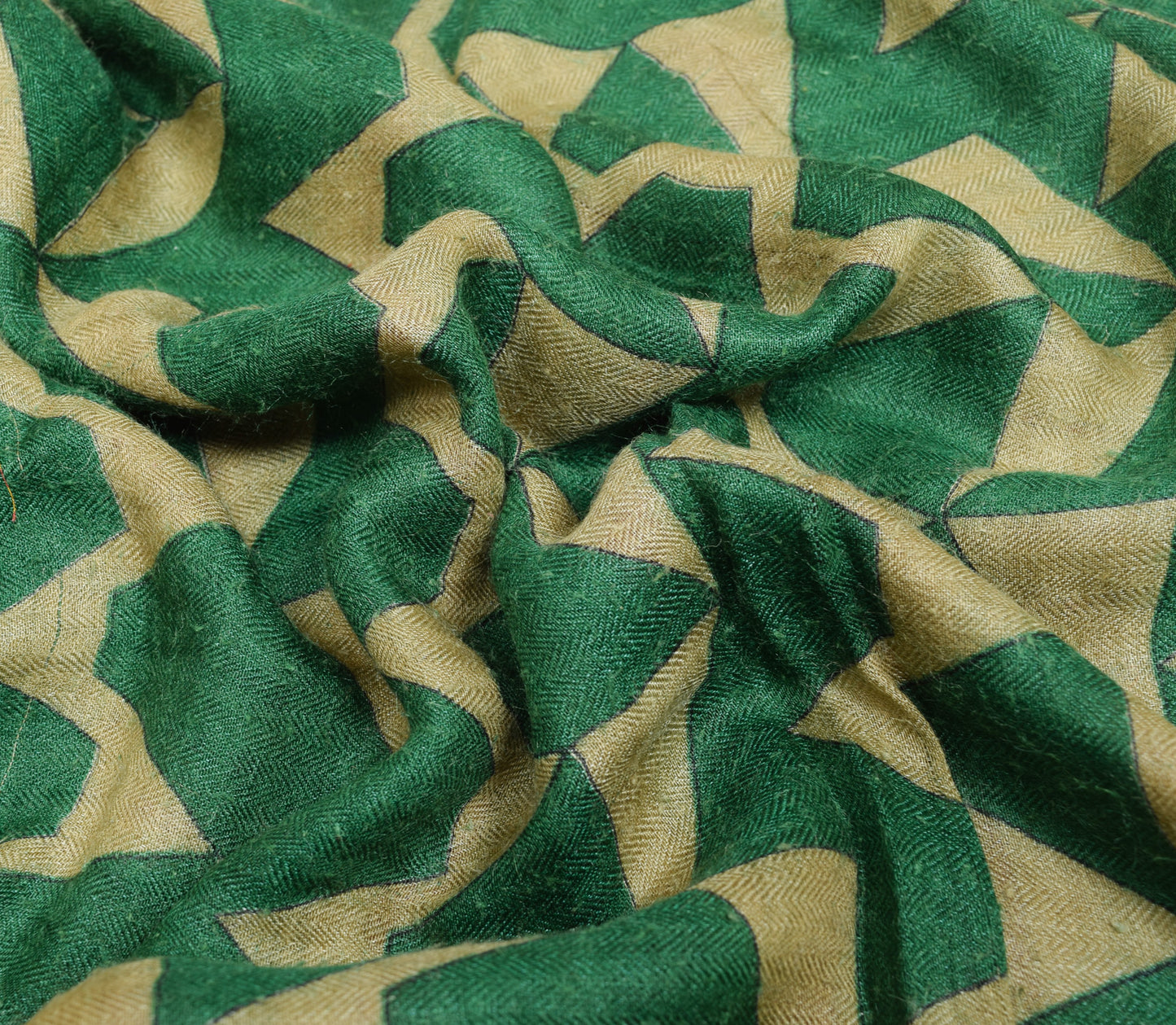 Sushila Vintage Light Brown & Green Saree 100%Pure Woolen Woven Soft Sari Fabric