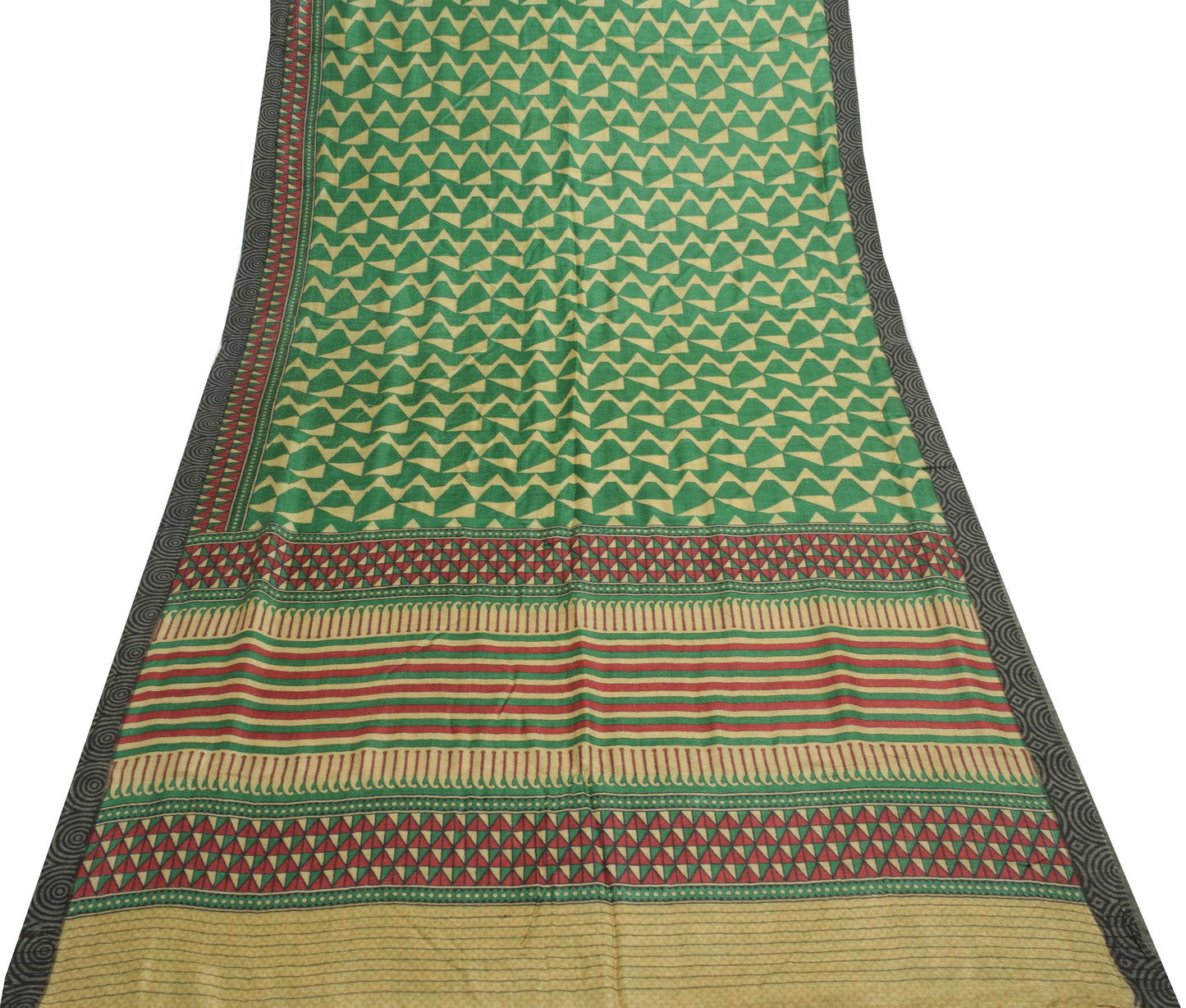 Sushila Vintage Light Brown & Green Saree 100%Pure Woolen Woven Soft Sari Fabric