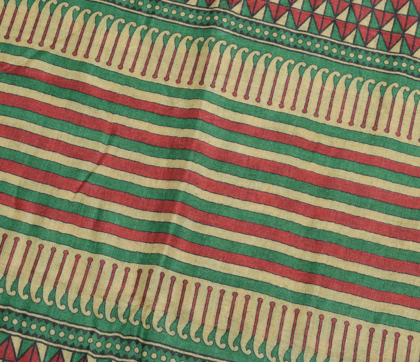 Sushila Vintage Light Brown & Green Saree 100%Pure Woolen Woven Soft Sari Fabric