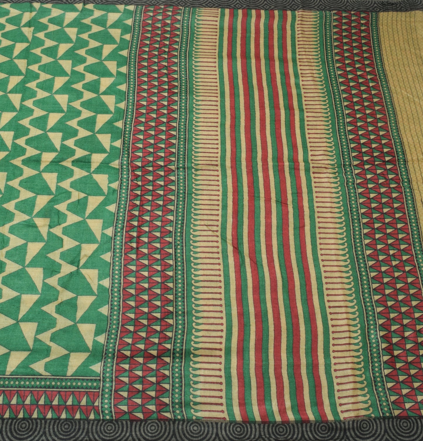 Sushila Vintage Light Brown & Green Saree 100%Pure Woolen Woven Soft Sari Fabric