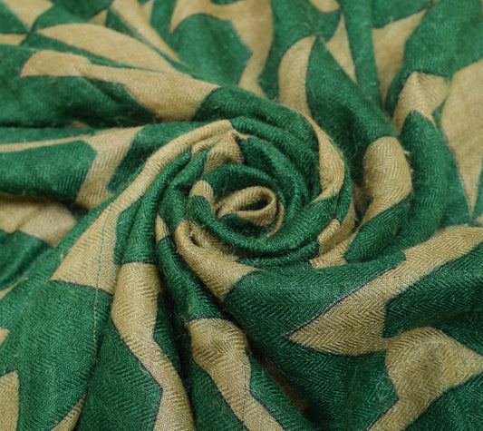 Sushila Vintage Light Brown & Green Saree 100%Pure Woolen Woven Soft Sari Fabric